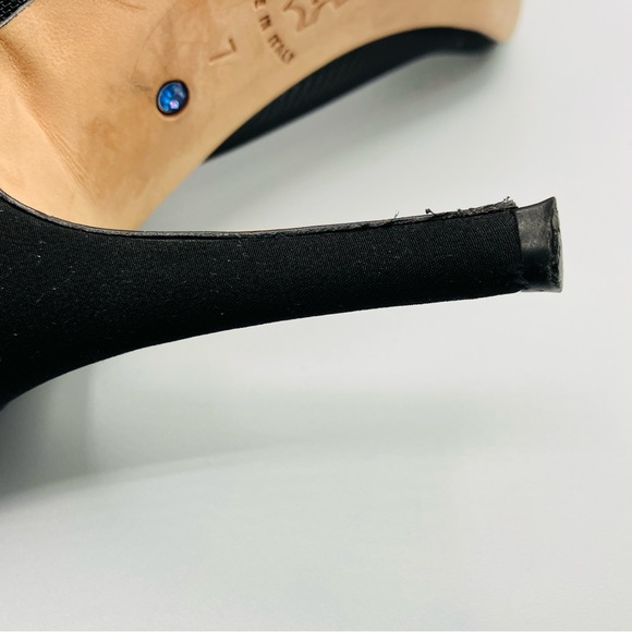 Something Bleu Black Mesh Gold Yellow Ball Pump Heels Peep Toe Italy Size 7 - Picture 12 of 16